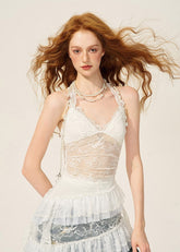 White lace halter neck camisole
